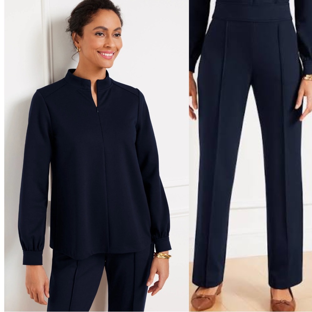 Talbots Passport Ponte SET Pullover womens XL & Pants petite XL navy blue NWT